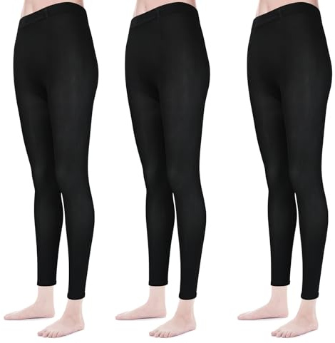 ouhos 3 Paar Ohne Fuß Ballett Strumpfhose für Damen Weiche Opaque Legging Tanzstrumpfhosen Schwarz