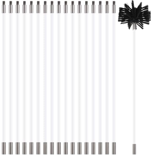 Ciieeo 24 Feet Chimney Sweep Kit, 18 Flexible Nylon Rods with Two Brush Heads for Fireplace Dryer Vent Waste Water Cooker Hood, 4. 1in