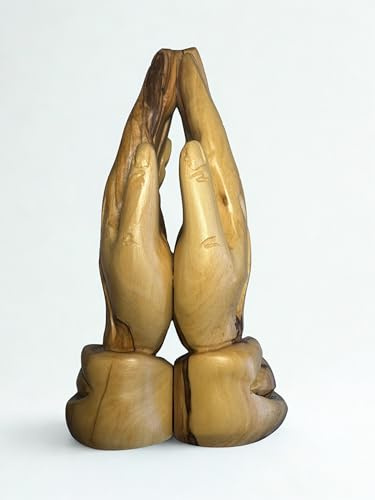 FROM THE HOLY LAND Bethlehem Olive Wood Praying Hands Statue - Hand-Carved Christian Ornament with Certificate of Authenticity