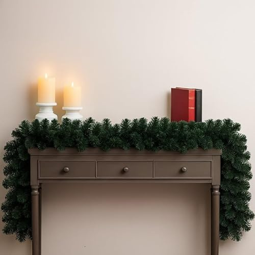 9ft Pine Plain Green Christmas Garland | 2.7m x 25cm Realistic, Non-Lit Xmas Garland for Decorating Stairs, Fireplaces, Doors & Windows, Flexible, Durable Holiday Home Decor for Indoor & Outdoor.