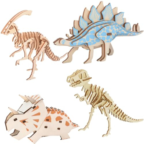 OIXEYA Kit De Manualidades Creativas De Madera Con Dinosaurios, 4 Piezas, Manualidades 3D Para Niños, Rompecabezas De Dinosaurios Y Manualidades Creativas Para Niños, Regalo De Cumpleaños