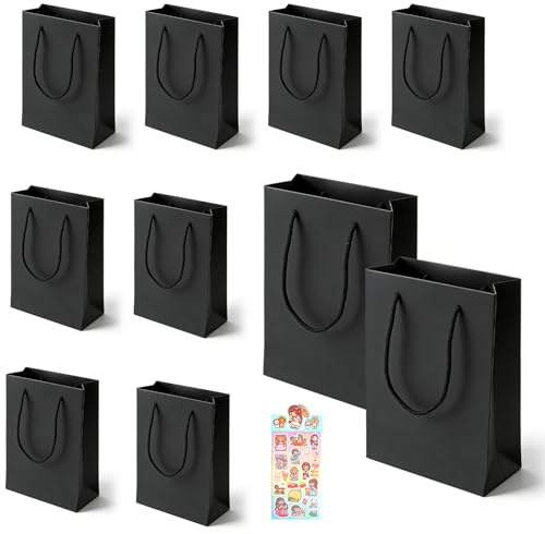 10 Stück Geschenktüte Schwarz Papiertasche, Klein Geschenktüten mit Henkel Wiederverwendbare Tragetasche mit Griff Kraftpapiertüte Papiertüten für Geschenk Einkauf Geburtstag Hochzeit Party, 15x6x22cm