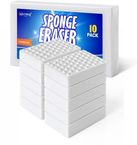 Magic Eraser Cleaning Sponges Pack of 10 - Heavy Duty Chemical-Free Melamine Foam Pads for Removing Marks, Stains & Scuffs | Multi-Surface Cleaner for Walls, Kitchen, Bathroom & Shoes