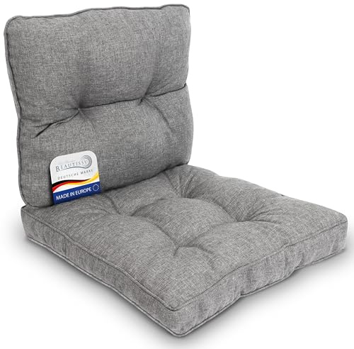 Beautissu Set Cuscini da Esterno per Sedie 70x70 & Schienale 70x40 – Cuscino Divano Esterno Impermeabile e Antimacchia per Mobili da Giardino Rattan Balcone Terrazza – Grigio Chiaro – BeauFlair