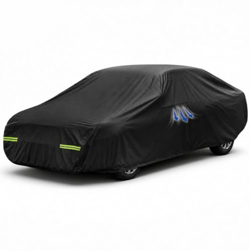 Favoto Funda Coche Exterior Impermeable Tejido Oxford Transpirable | Funda para coche completa con protección contra lluvia sol y nieve resistente al viento Universal para Berlina (450-495 cm)