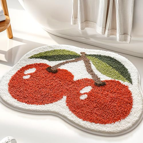 Dermalyx Kirsch Form Tapete De Baño Fluffy Flock Rojo, Antideslizante Y Absorbente Alfombra para Ducha, Suave Esterilla De Baño 45x55cm