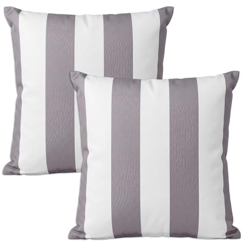 Zierkissenbezüge 2er Set Kissenbezug Outdoor 45x45cm Wasserdicht Gestreift Dekorativ Kissenbezug Sofakissen für Garten Sofa Wohnzimmer Bett Weißer Hintergrund,Streifen Grau Weich und Strapazierfähig