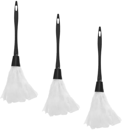 Generico Set 3 Pezzi Piumini Catturapolvere Bianco in Plastica e Pelliccia, Spolverino Lavabile per Feste e Cosplay di Pulizia