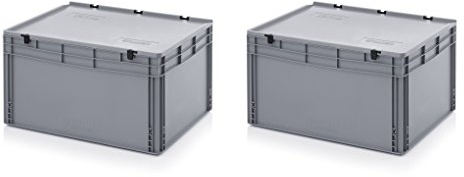 Auer Packaging 2x Eurobehälter-Eurobox 80 x 60 x 43,5 cm mit Scharnierdeckel inkl. gratis Zollstock 2er Set
