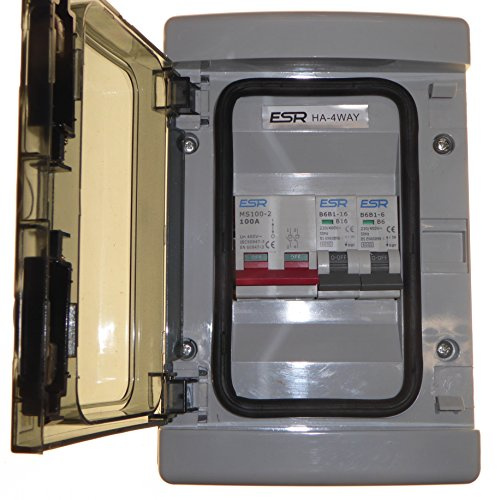 2 Way Consumer Unit 100 Amp Main Isolator Switch with 6 Amp and 16 Amp Type B MCB Circuit Breakers Garage Shed