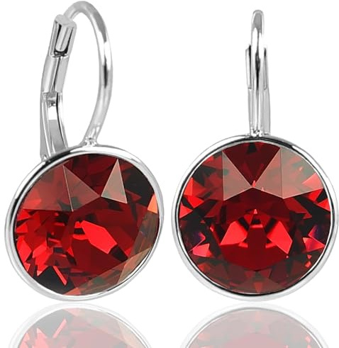 NOBEL SCHMUCK Silberohrringe Rot Markenkristalle 925 Silber - schlicht modern