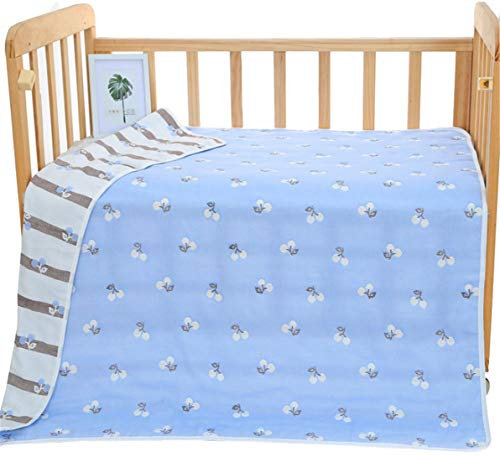 Hayisugar Babydecke Musselin Swaddle Pucktücher 6 Schichten Puckdecken 110x120 cm Kuscheldecke 100% Baumwolle | Erstlingsdecke, Pucktuch Kinderdecke für Mädchen Junge, Blau Kirsche