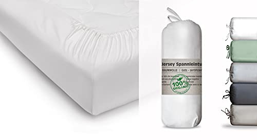 Blue Moon Bio Baumwolle Jersey Bettlaken - Spannbettlaken 70x140cm - Spannleintuch Spannbetttuch Organic GOTS-Zertifiziert Ökotex Made in Green (Weiss 2er Set für Babybett, 70 x 140 cm)
