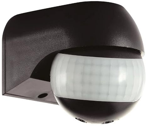 PIR Sensor Motion Activated 180 Degree Presence Detector Outdoor Weatherproof Sensor with Adjustable Timer & LUX Control IP44 Rated - Black