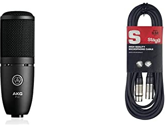 AKG P120 High Performance General Purpose Recording Microphone, Studio Quality, Large Diaphragm, Highly Versatile, Rugged and Robust Design - Black & Stagg SMC6 6 metre standard microphone cable