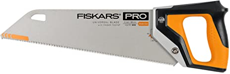 Fiskars Pro Handsäge für Holz, Laminat und PVC, Sägeblattlänge: 38 cm, 9 TPI, Schwarz/Orange, PowerTooth, 1062930