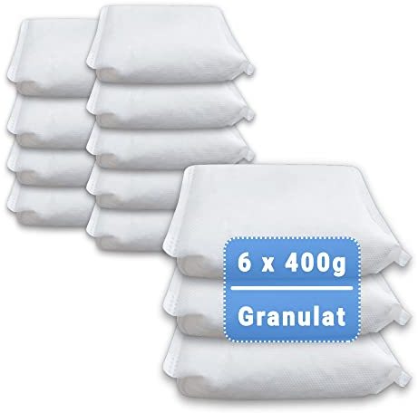 Vanorell 6 x 400 Gramm (2E) Luftentfeuchter Nachfüllpack Vliesbeutel XXL Box Granulat Nachfüllen Raumentfeuchter (neutraler Duft)