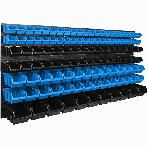Lagersystem Wandregal 1728 x 780 mm | 117 stck. Box | Stapelboxen Schüttenregal Sichtlagerkästen | Extra Starke Wandplatten | Regal Erweiterbar | Werkstattregal Lagerregal Werkstattwandregal Steckrega