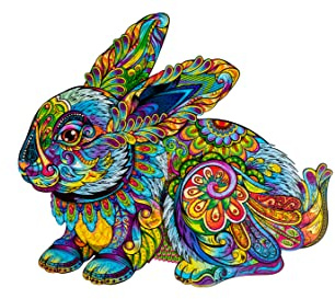 WOODVIO - Holzpuzzle für Erwachsene und Kinder - Hase, tierförmiges Fantasiepuzzle, 188 einzigartige Stücke, Größe King (44 x 38 cm)