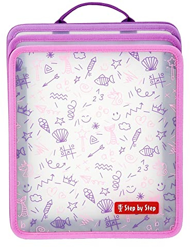 Step by Step Faltbare Heftbox, Pink, mit 3 Fächern für Hefte, Schnellhefter, Schreibblöcke, DIN-A4-Format, mit extra Lasche für 30 cm Lineal
