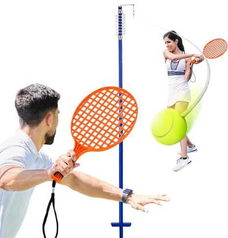 GYMAX 3-stufig höhenverstellbares Tetherball Set, Twistball Set mit 1 Tennisball, 2 Schlägern & 121 cm Schnur, Twist Ball Set, Tennis Spiel für Kinder & Erwachsene