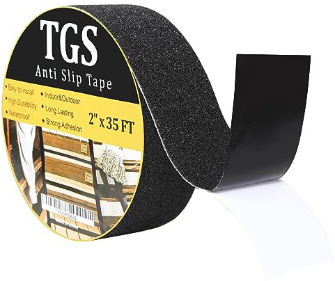 TGS Anti Slip Grip Tape Heavy Duty for Stairs 2inch × 35Ft Outdoor/Indoor Waterproof Safety Non Skid Roll for Stair Steps Ramp Traction Tread Staircases Grips Adhesive Non Slip Strips Walk Black