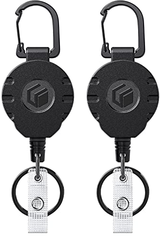 Uniclife Einziehbarer Schlüsselanhänger für Ausweishalter Heavy Duty Badge Reel bis zu 226 g starkes ABS-Gehäuse mit Edelstahl Federspule 80 cm Stahldrahtseil Karabinerclip und Schlüsselring, 2 Stück