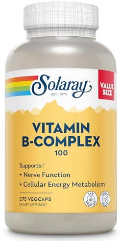 SOLARAY Vitamin B Complex 100mg - Cellular Energy, Nerve and Heart Health Support - Supplies All 8 B Complex Vitamins - Vitamin B12, B1, B2, B3, B6, Niacin, Folic Acid and Biotin - Vegan, 275 Servings