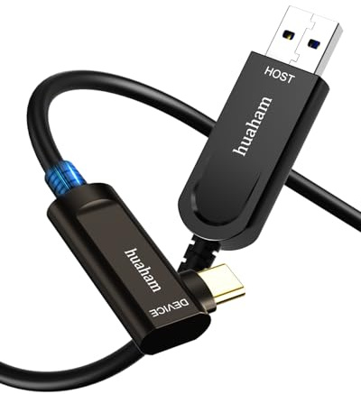 huaham Abgewinkeltes USB-A auf USB-C Glasfaserkabel 10 m – 10 Gbps High-Speed Type-C Kabel für Webcam, Kamera, Hub, Festplatte, VR, Xbox 360, Laptop uvm.