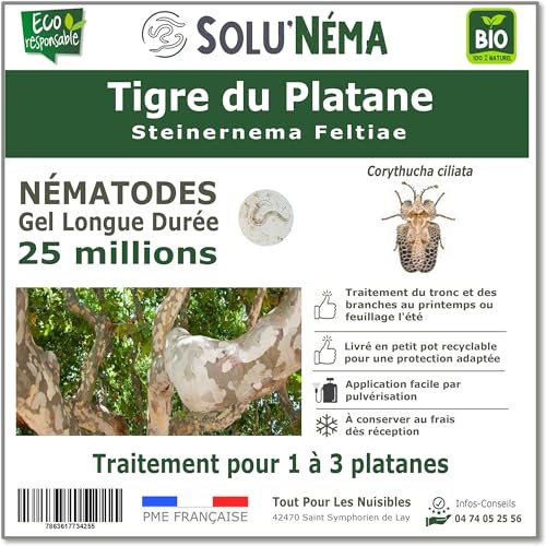 SOLUNEMA - Nématodes SF contre le tigre du platane - 25 Millions - Formulation Gel Longue Duré Pour traiter 1 à 3 Platanes - Traitement biologique et efficace - Efficacé redoutable