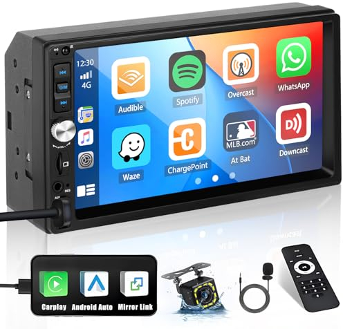 Hikity Radio de Coche 2 DIN Carplay Android Auto Wired 7 Pulgadas Pantalla Táctil Autoradio con Bluetooth Radio FM RDS/Control del Volante + Cámara de Visión Trasera Mirror Link AUX USB SWC TF Card EQ