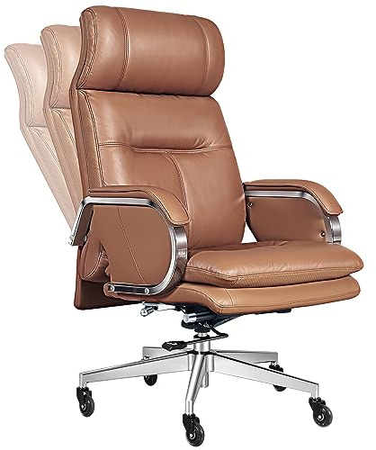 HUAUR Genuine Leather Modern Executive Chair High-Back Support 90 to 150 Degrees Tilt and Upholstered Home Desk Chair with Base 400LB Capacity Swivel Computer Office Chair (Orange)
