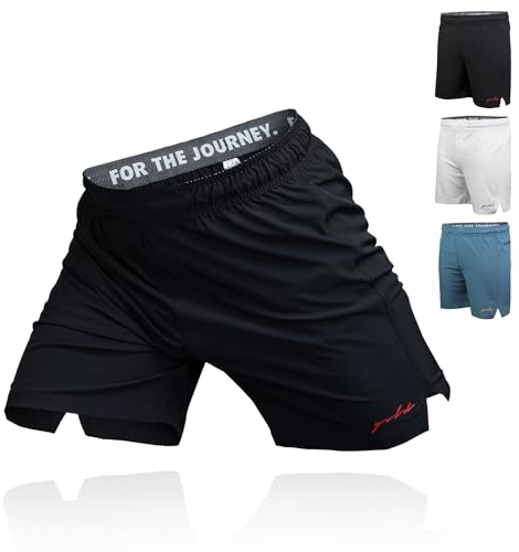 Gold BJJ Airflex Jiu Jitsu Shorts - Fight Short for No Gi, Wrestling, MMA & Boxing (Black, Large)