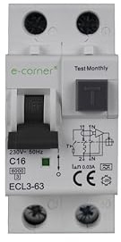 E-Corner | Interruttore Magnetotermico Differenziale Elettronico Tipo A | 1P+N 16A 30mA | 230V AC 50HZ | Confezione singola