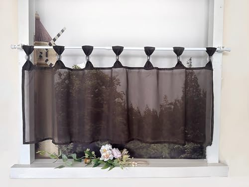Devola Scheibengardine Einfarbig Bistrogardine Voile Kurzgardine Transparent Küchengardinen Modern mit Schlaufen Cafe Gardinen Kurzstores Gardinen HxB 45x120cm Braun 1 Stück