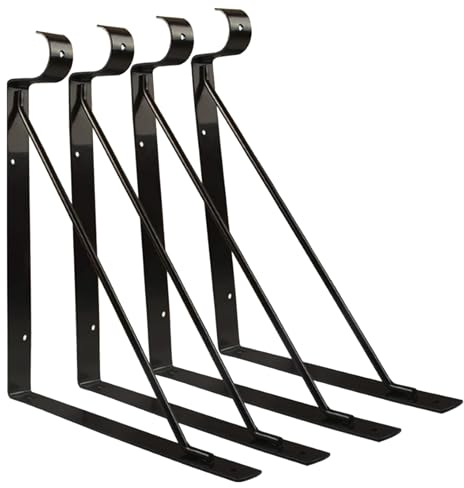 4 Stück Dreieck Regalhalterung mit Haken, Schwerlast L-Form Wand Regalträger Strapazierfähige Metall Regalhalter Empfohlenes max Gewicht: 70 kg (Color : Black, Size : 275mm/11in)