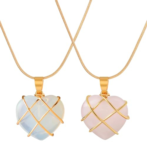 Barbi Herz-Kette mit Rosenquarz und Diamantschloss-Anhänger - Schmuck für Damen und Mädchen