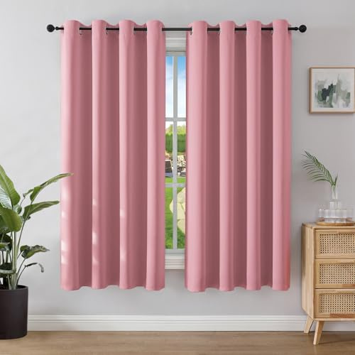 Joydeco Blickdichte Vorhänge mit Ösen Gardinen 2 Stück H 158 x B 132 Verdunkelungsvorhang Rosa Thermovorhang Hitzeschutz, Ösenvorhang für Schlafzimmer Wohnzimmer