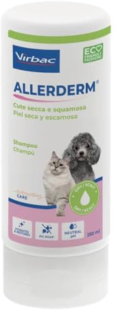 Virbac Allerderm Shampoo für trockene und quadratische Haut, 250 ml | PH-neutrales Shampoo ohne Seife für trockene, schuppige und schuppige Haut von Hunden und Katzen.