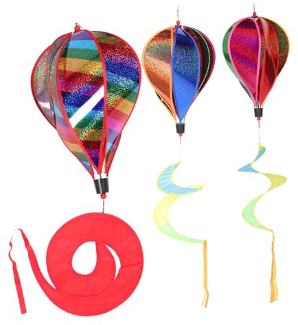 Happyyami 3 Stück Regenbogen-Windrad Für Den Außenbereich Windsack Heißluftballon-Ornament Große Weiße Luftballons Garten-Windmühlen-Ornamente Spinner Dekor Drachen Windmühlen-Dekor