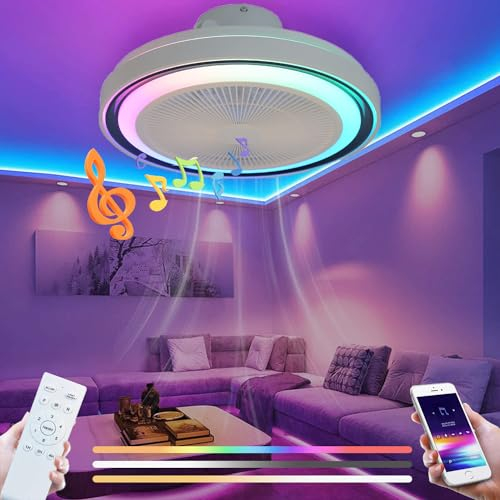 LED Musik Deckenventilator mit Beleuchtung und Bluetooth Lautsprecher Deckenleuchte mit Ventilator RGB Dimmbar Farbwechsel Smart APP Fernbedienung Fan Deckenlampe für Kinderzimmer Wohnzimmer Lampe