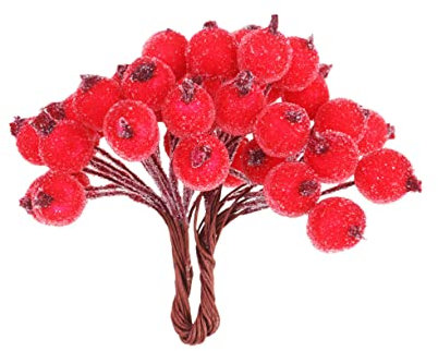 Cabilock 400 Stück Kranzherstellungszubehör Krippenschmuck Tisch Handgefertigte Girlandenmaterialien Hochzeitsvase Dekoration Weihnachtsstechpalmenstamm DIY Beere Blumenarrangement Rot