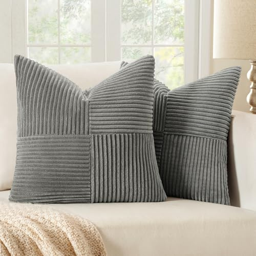 MIULEE 2er Set Kissenbezug 40x40cm Dunkelgrau Kordvelours Kissenhülle | Kissenbezüge Sofakissen Dekokissen Boho Couchkissen Kord Dekorative Zierkissenbezug für Sofa
