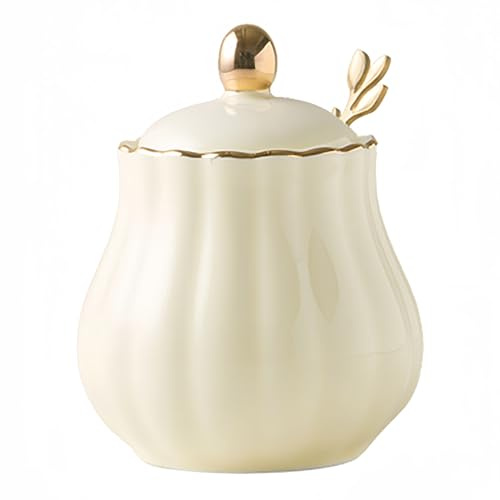 Dowbom Sucrier avec couvercle et cuillère, pot à sucre en porcelaine de couleur unie, pour café, restaurant (jaune, 283,5 g)