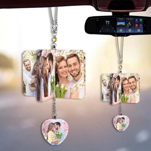 Personalisierte Auto-Rückspiegel-Anhänger Mit Foto - Kristall Innenraum Dekoration - Geschenk für Familie und Freunde