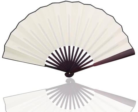 Jwthee 13inch Folding Fan, Hand Fan Folding Hand Held Fan Chinese Fan Chinese Folding Hand Fans for Line Dancing Chinese Kung Fu Festival Craft Dance Decoration Party Favors (White)