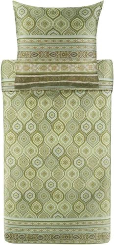 Bassetti Hanbury Bettwäsche + 1 Kissenhülle aus 100% Baumwollsatin in der Farbe Moosgrün V1, Maße: 135x200 + 1 K 80x80 cm - 9329907