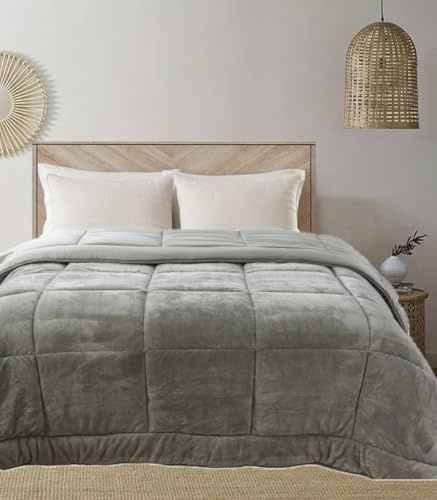 Trapunta Invernale Piazza Mezza Imbottita in Morbida Microfibra da 540 gr/mq Tessuto Vellutato Piumino Caldo ad Effetto Flanellato Coperta Letto Invernale Misura 220x260 cm Mod. Velvet Colore Grigio