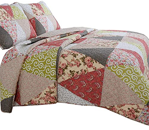 QUSYZD Colcha Edredón Algodón Colcha Estilo Patchwork Algodón 220X240 Cm con 2 Fundas de Almohada, Colcha Fácil Cuidado,