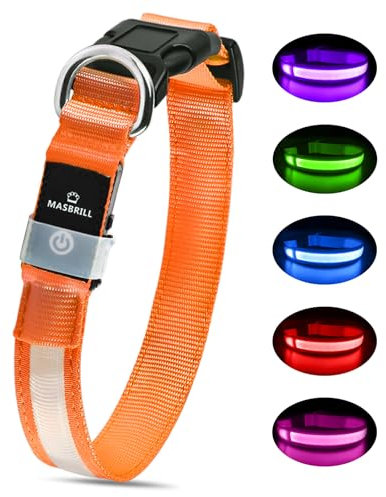 Leuchthalsband Hund, Hundehalsband Leuchtend Aufladbar, LED Halsband für Hunde Leuchtband Einstellbar Wasserdicht mit 3 Lichtmodi Sicherheit für Kleine Mittlere Große Hunde, Orange M
